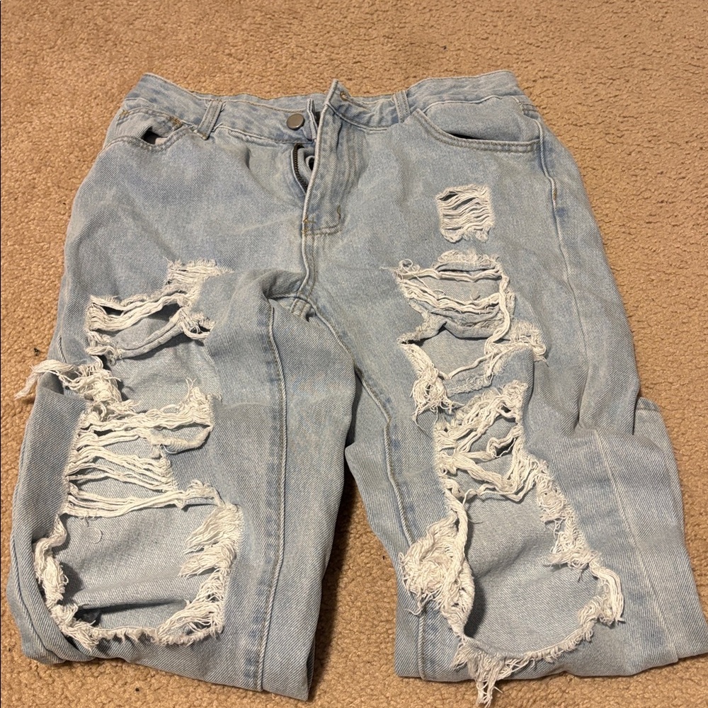 SHEIN Light Blue Distressed Flare Jeans